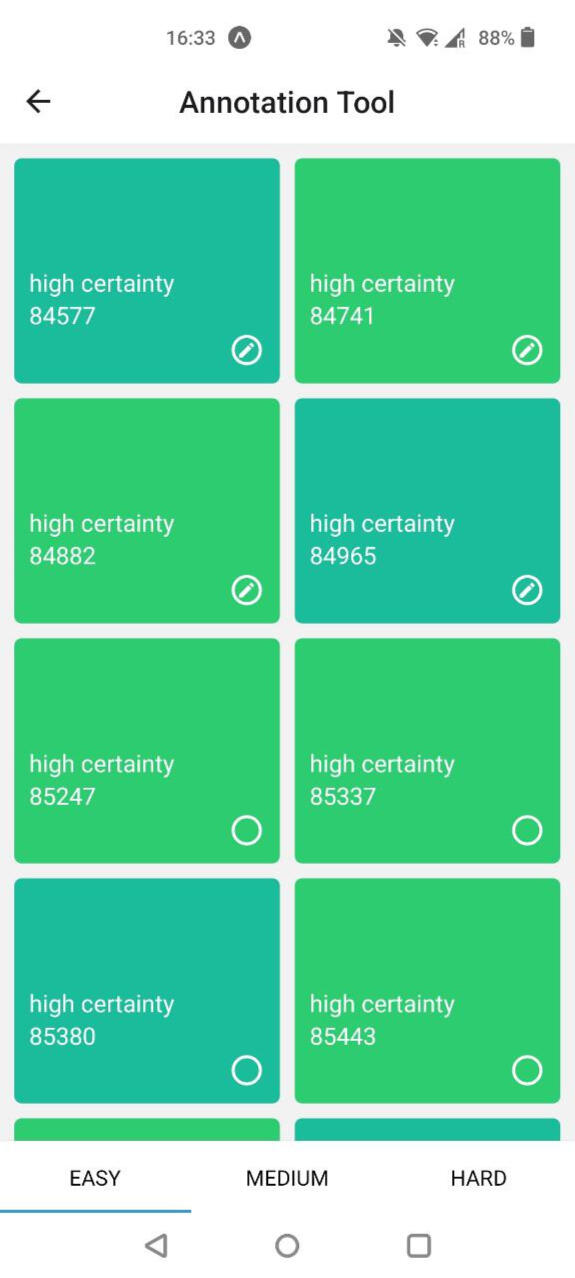 Selection screen for choosing cell patch to annotate